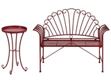 Outdoor Bench Set Burgundy Metal 2 Seater Flared Armrests with Table Vintage Style Beliani