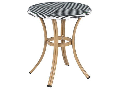 Garden Table Black and White PE Rattan Top  70 cm Glass and Aluminium Frame   Beliani
