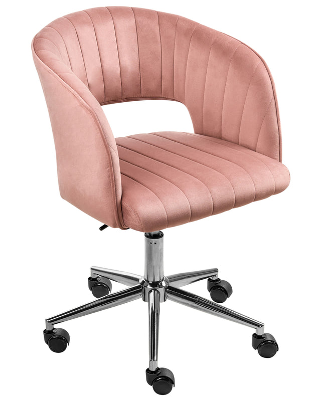Office Swivel Chair Pink Velvet Height Adjustable Full Swivel Button Tufted Backrest Beliani
