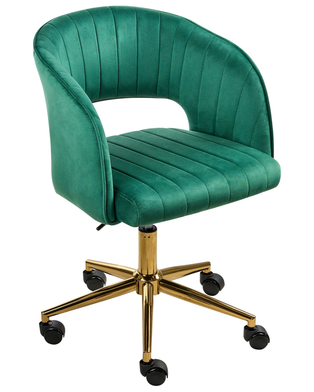 Office Swivel Chair Green Velvet Height Adjustable Full Swivel Button Tufted Backrest Beliani
