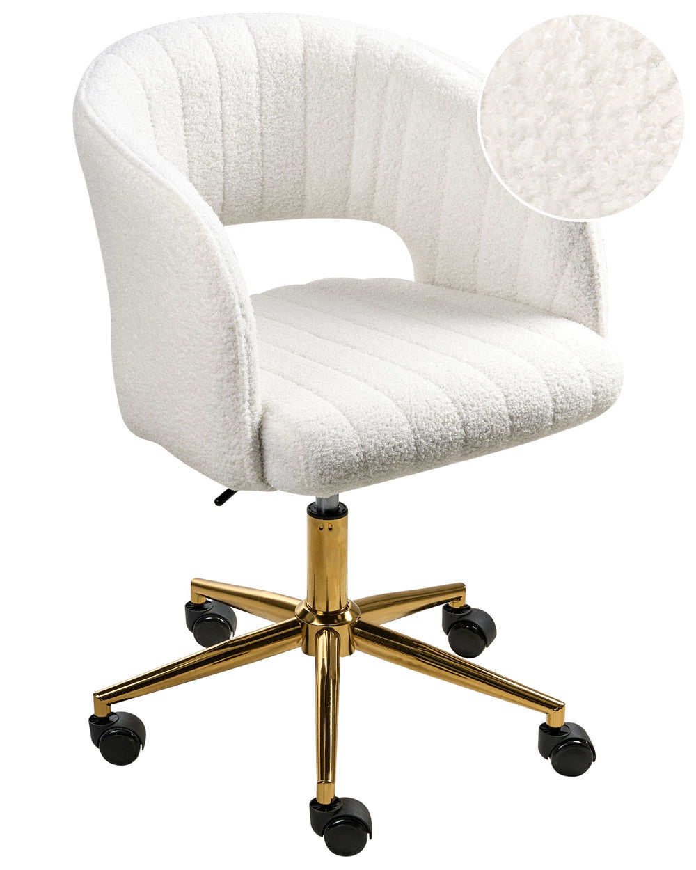 Office Swivel Chair Off-White Boucle Height Adjustable Full Swivel Button Tufted Backrest Beliani