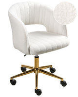 Office Swivel Chair Off-White Boucle Height Adjustable Full Swivel Button Tufted Backrest Beliani