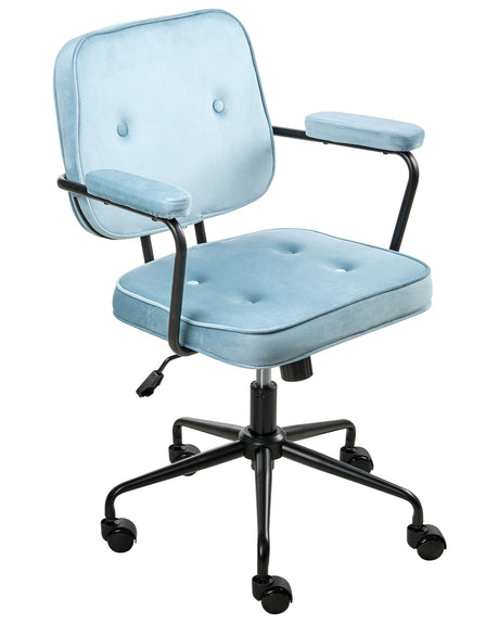 Office Chair Light Blue Velvet Swivel Adjustable Height with Armrests Home Office Study Traditional Beliani