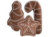 Set of 3 Scatter Cushions Brown Velvet Fabric Christmas Gingerbread Motif 40 x 40 cm, 60 x 40 cm, 70 x 35 cm Decoration Accessory Beliani