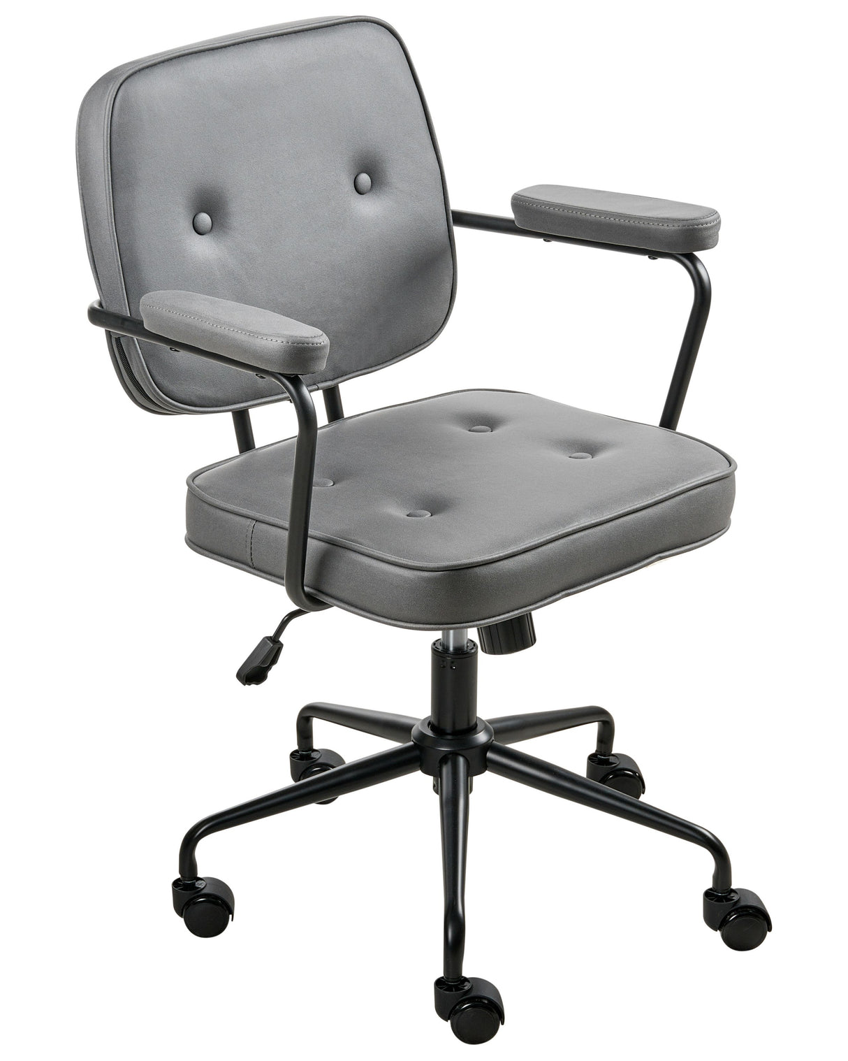 Office Chair Grey Velvet Swivel Adjustable Height with Armrests Home Office Study Traditional Beliani