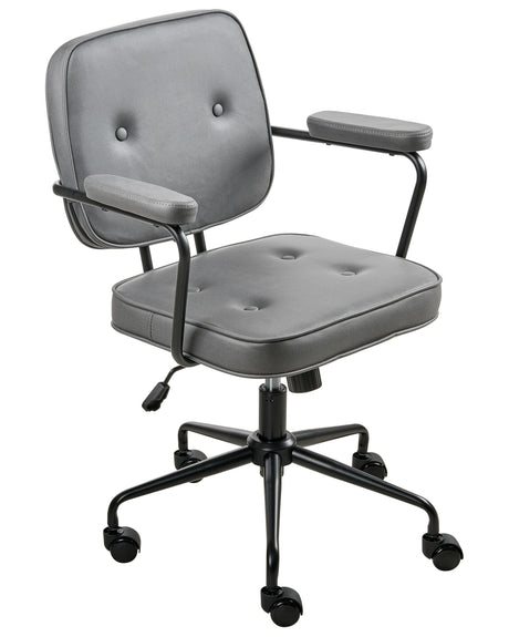 Office Chair Grey Velvet Swivel Adjustable Height with Armrests Home Office Study Traditional Beliani