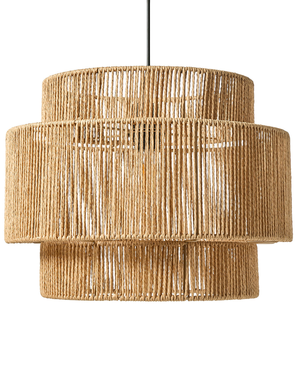 Pendant Lamp Natural Paper Rope Matte Black Base Dining Room Living Room Boho Style Beliani