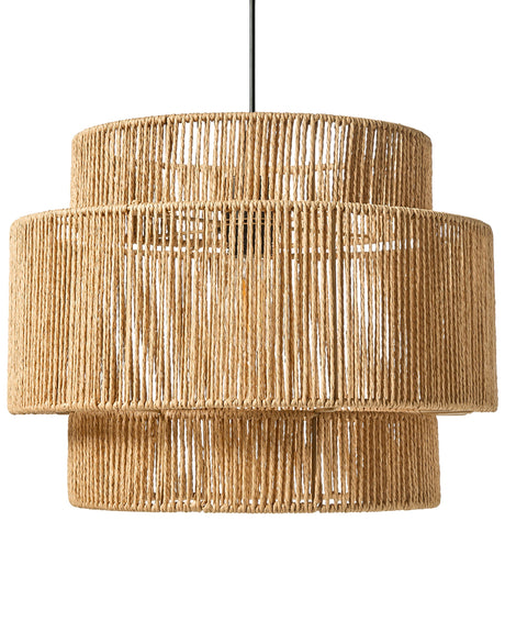 Pendant Lamp Natural Paper Rope Matte Black Base Dining Room Living Room Boho Style Beliani