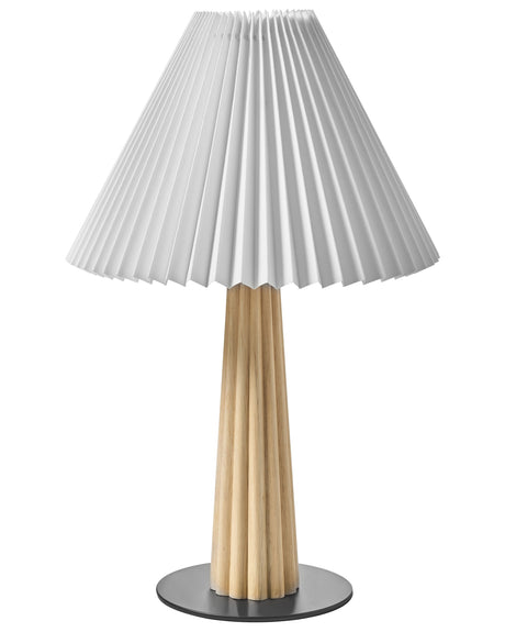 Table Lamp Natural Rubberwood White Fabric Shade Bedroom Living Room Industrial Style Beliani