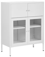 Display Cabinet White Iron with 2 Glass Doors and 2 Closed Compartments Scandinvian Style Beliani