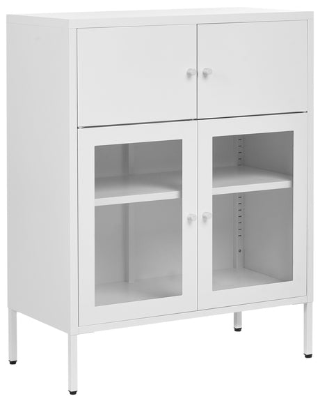 Display Cabinet White Iron with 2 Glass Doors and 2 Closed Compartments Scandinvian Style Beliani