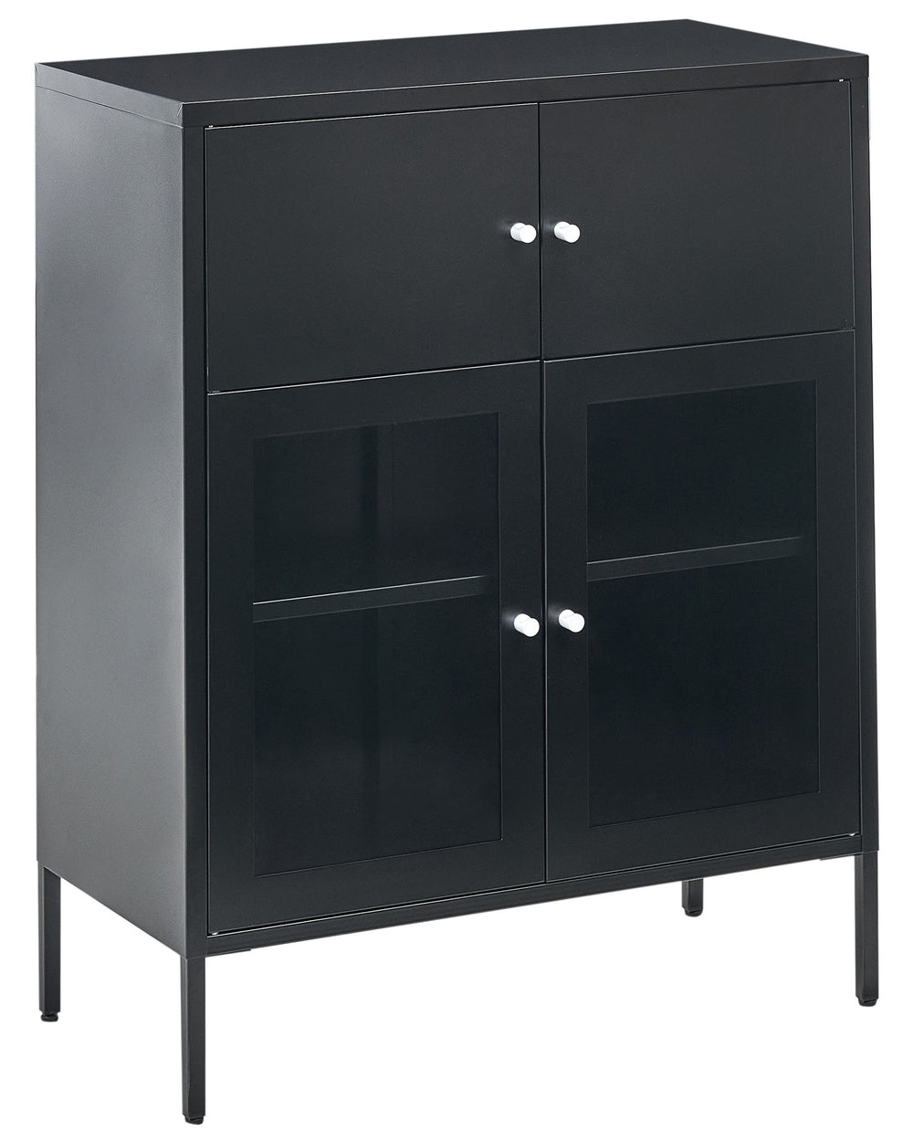 Display Cabinet Black Iron with 2 Glass Doors and 2 Closed Compartments Scandinvian Style Beliani