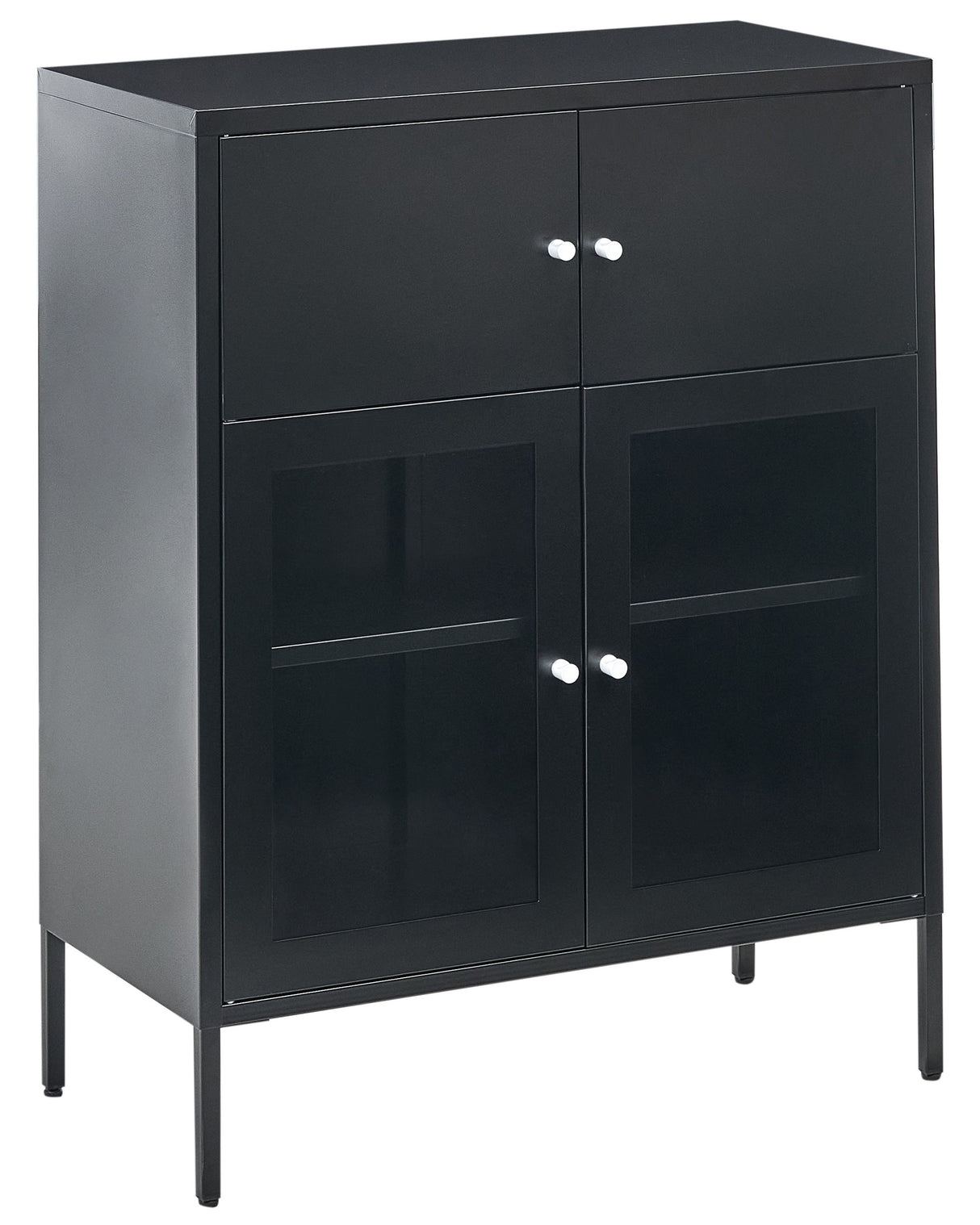 Display Cabinet Black Iron with 2 Glass Doors and 2 Closed Compartments Scandinvian Style Beliani
