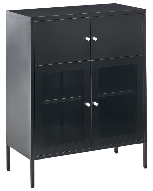 Display Cabinet Black Iron with 2 Glass Doors and 2 Closed Compartments Scandinvian Style Beliani