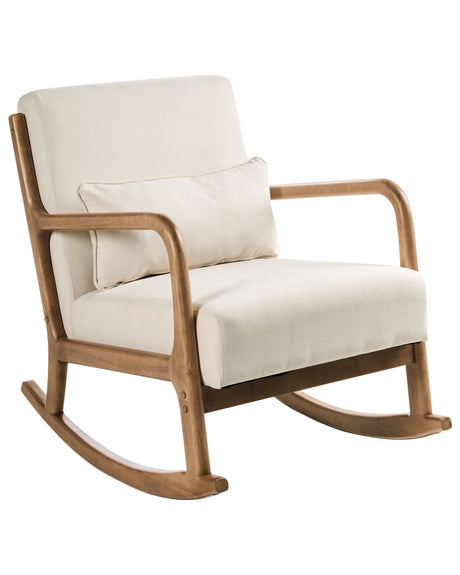 Rocking Chair Light Beige Fabric Wooden Legs with Armrests and Cushion Classic Traditional Living Room Beliani