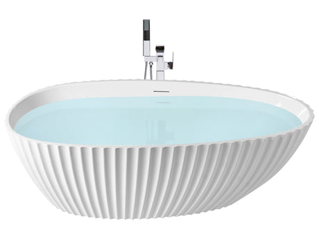 Freestanding Bath White Acrylic 170 x 78 cm Oval Fluted Finish Gloss Modern Style Bathroom Beliani