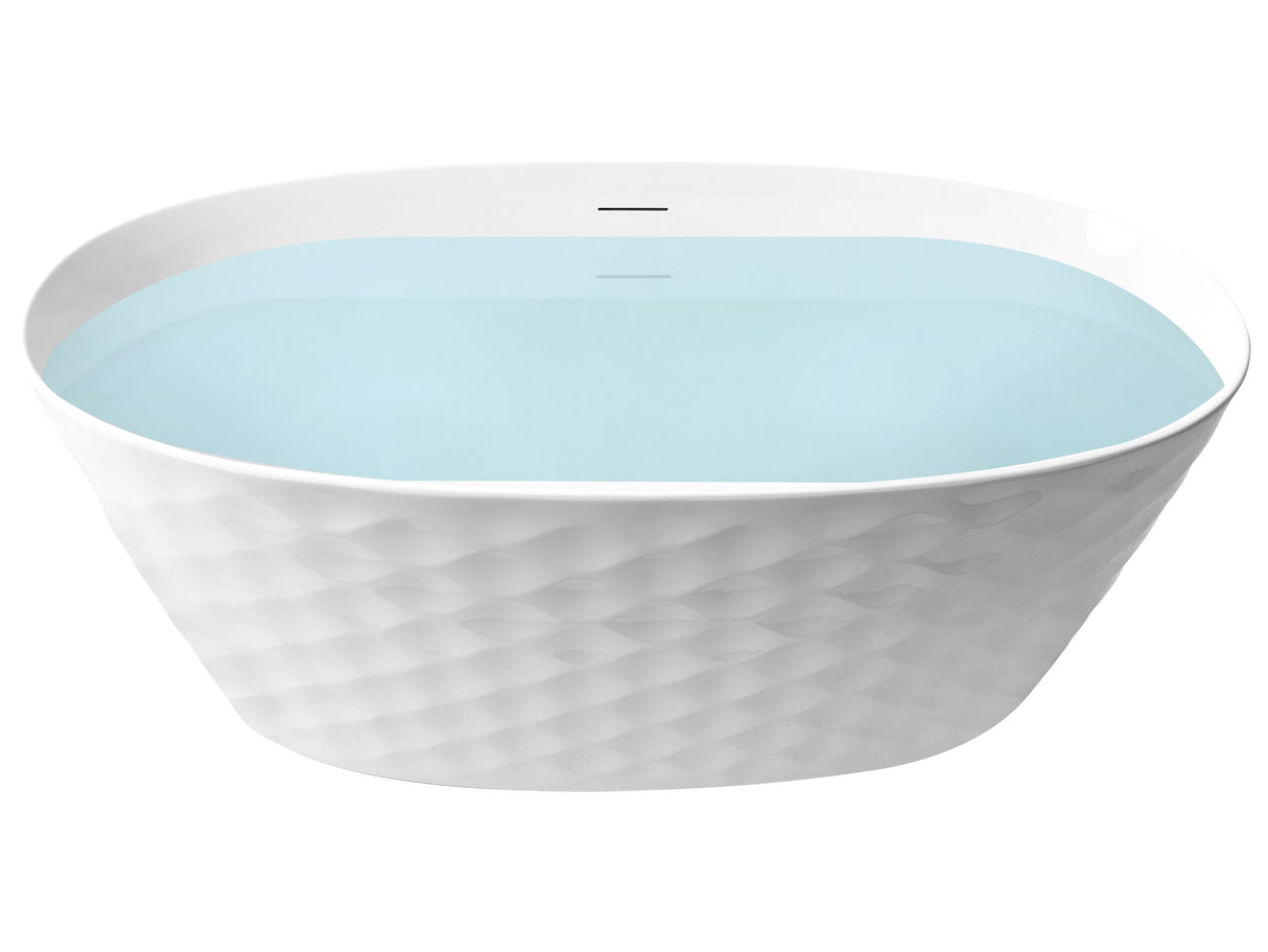 Freestanding Bath White Acrylic 150 x 75 cm Oval Gloss Finish Diamond Pattern Modern Style Bathroom Beliani