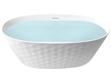 Freestanding Bath White Acrylic 150 x 75 cm Oval Gloss Finish Diamond Pattern Modern Style Bathroom Beliani