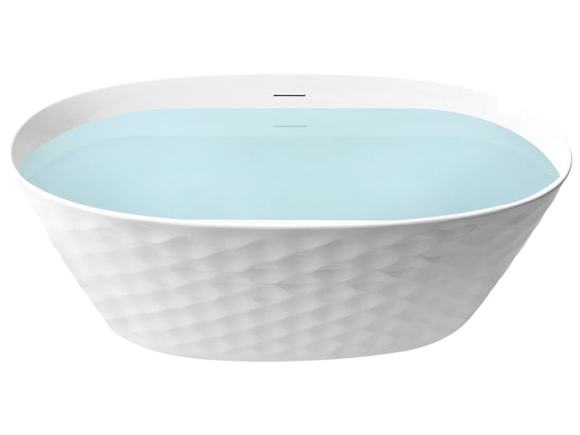 Freestanding Bath White Acrylic 150 x 75 cm Oval Gloss Finish Diamond Pattern Modern Style Bathroom Beliani