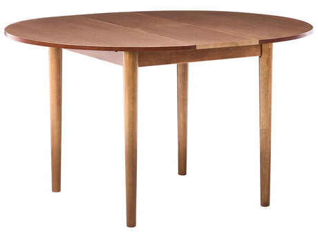 Dining Table Dark Brown MDF Oak Veneer Rubberwood Base 107/137x107cm Extendable Table Top Round Modern Beliani