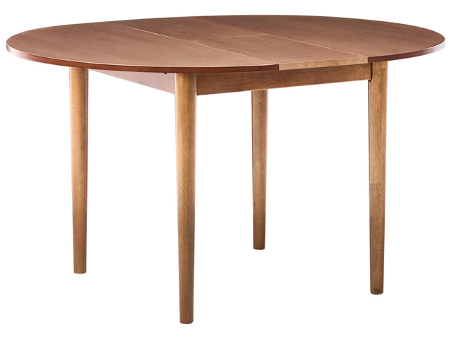 Dining Table Dark Brown MDF Oak Veneer Rubberwood Base 107/137x107cm Extendable Table Top Round Modern Beliani