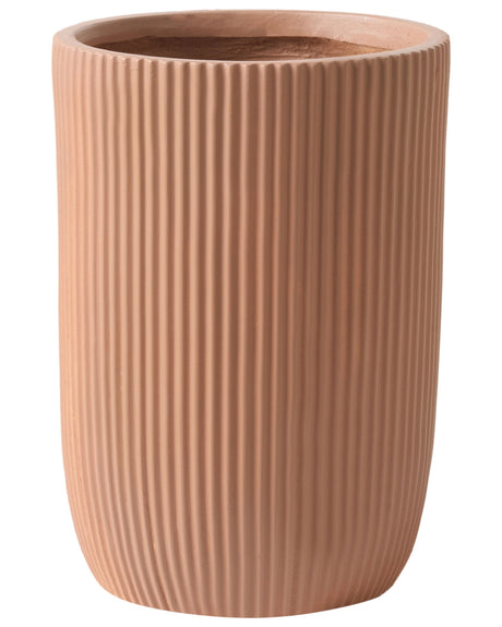 Flower Planter Brown Fibre Clay Garden Plant Pot 37 x 37 x 56 cm Drainage Hole Vertical Rib Finish Outdoor Patio Garden Beliani