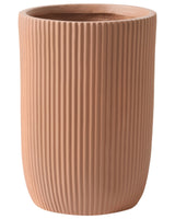 Flower Planter Brown Fibre Clay Garden Plant Pot 25 x 25 x 38 cm Drainage Hole Vertical Rib Finish Outdoor Patio Garden Beliani