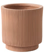 Flower Planter Taupe Fibre Clay Garden Plant Pot 37 x 37 x 37 cm Drainage Hole Vertical Rib Finish Outdoor Patio Garden Beliani