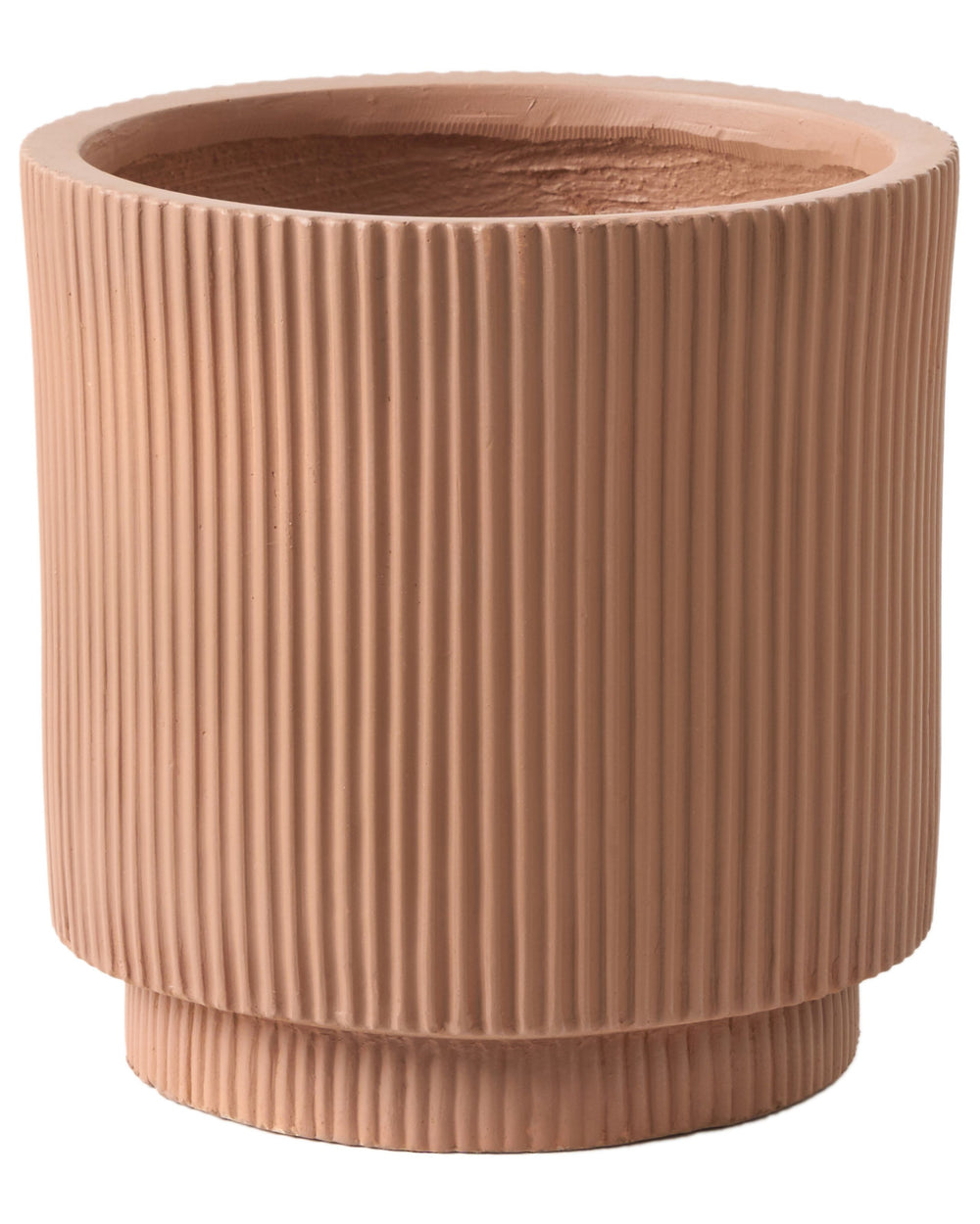 Flower Planter Taupe Fibre Clay Garden Plant Pot 30 x 30 x 30 cm Drainage Hole Vertical Rib Finish Outdoor Patio Garden Beliani