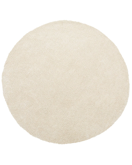 Shaggy Area Rug Beige 140 cm Modern High-Pile Machine-Tufted Round Carpet Beliani
