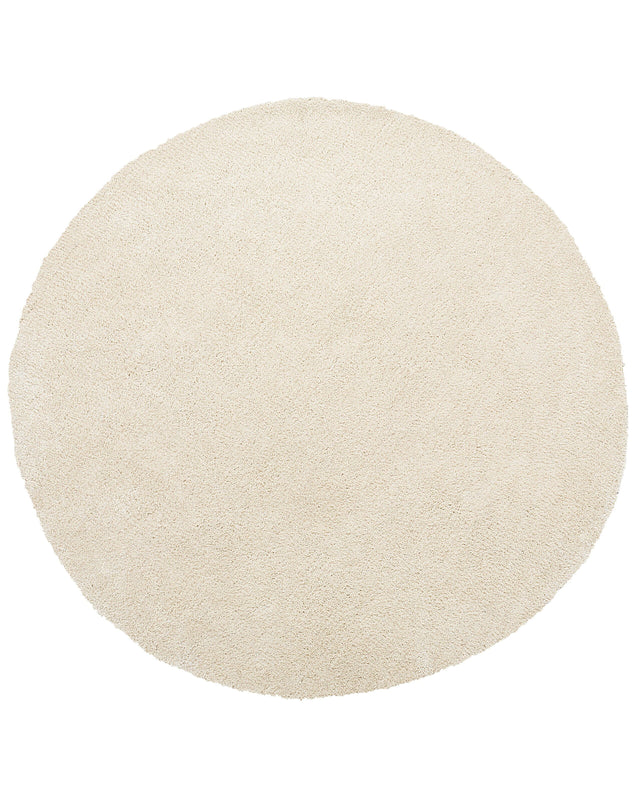 Shaggy Area Rug Beige 140 cm Modern High-Pile Machine-Tufted Round Carpet Beliani