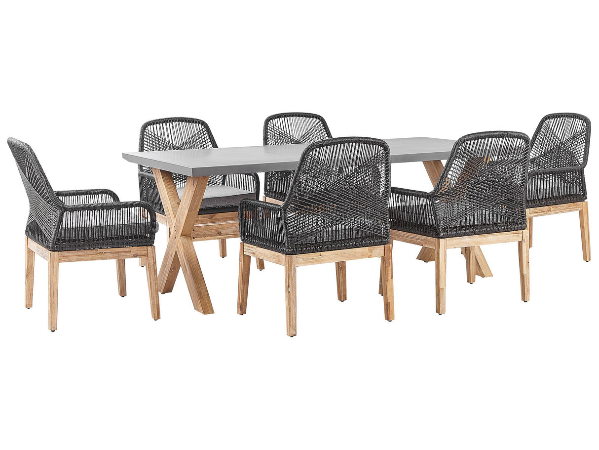 Garden Dining Set Grey Concrete Table 6 Black Wicker Propylene Chairs Modern Design Beliani
