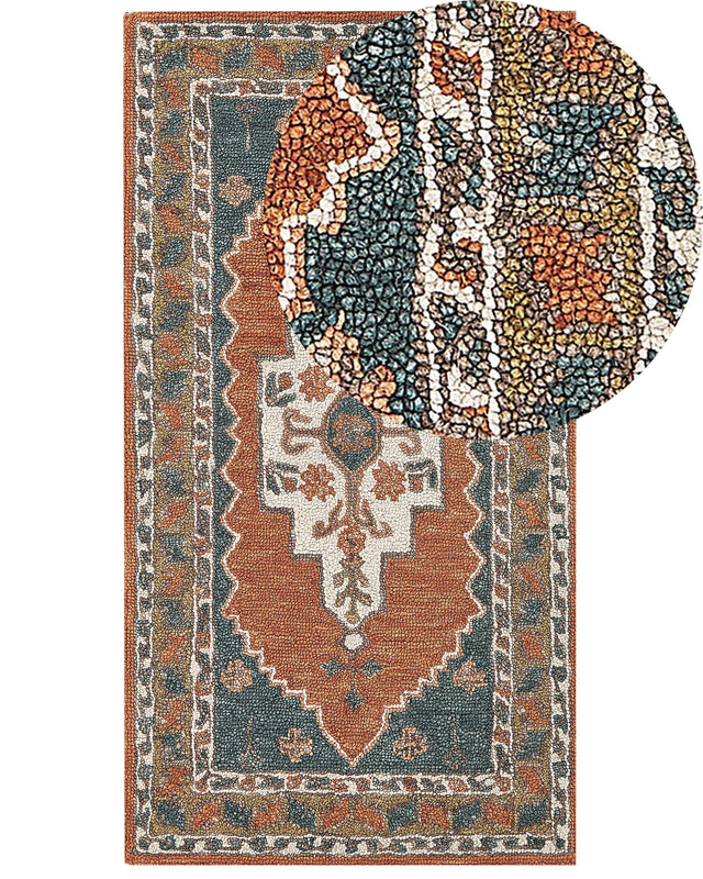 Area Rug Multicolour Wool 80 x 150 cm Hand Tufted Geometric Oriental Pattern Boho Living Room Bedroom Beliani