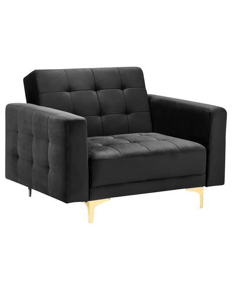 Armchair Black Velvet Tufted Fabric Modern Living Room Reclining Chair Gold Legs Track Arm Beliani