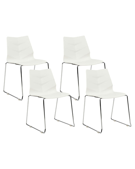 Set of 4 Dining Chairs White Stackable Armless Leg Caps Plastic Steel Legs Conference Chairs Contemporary Modern Scandinavian Design Dining Room Seating Beliani
