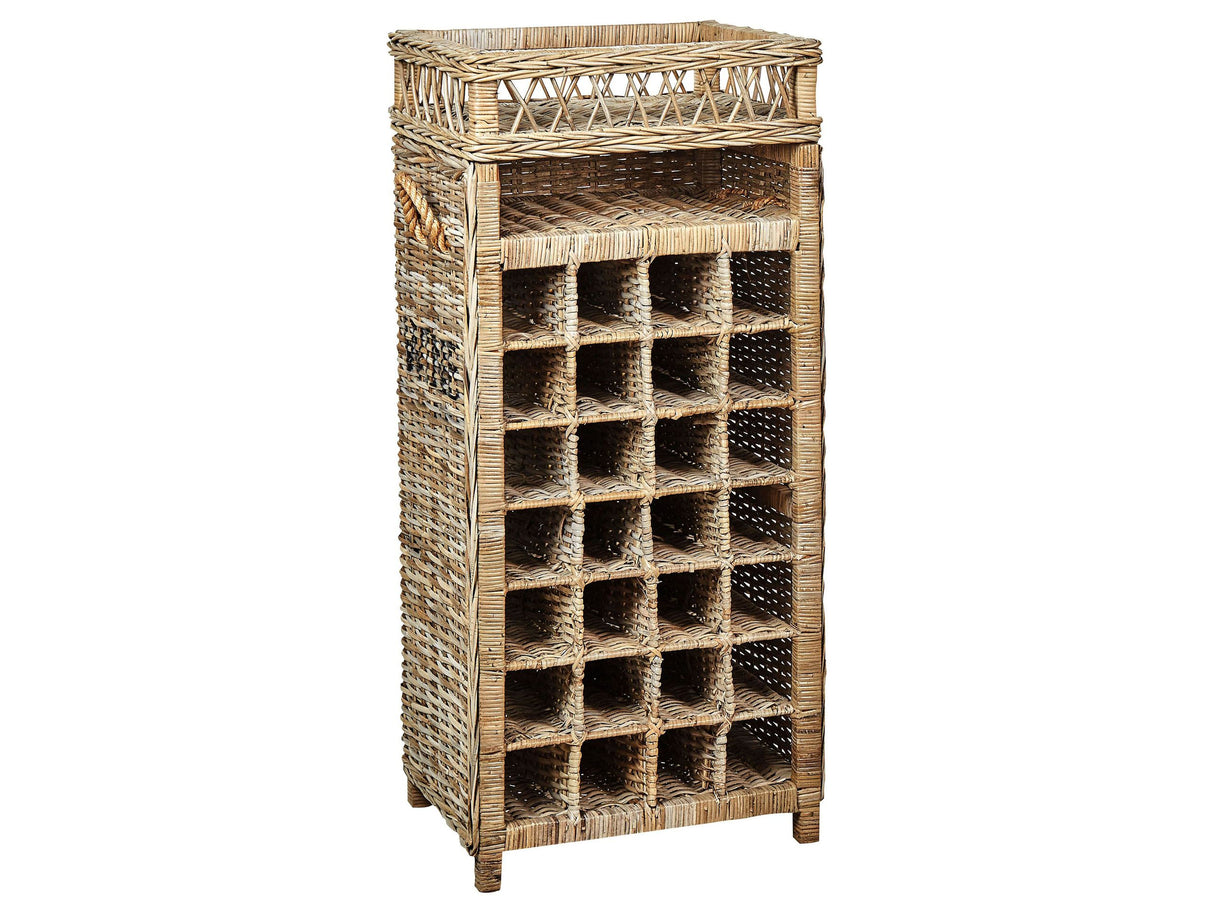 Wine Rack Holder Natural Rattan 51 x 112 cm Metal Mahogany Wood Rope Handle Handmade for 28 Bottles Boho Style Home Decor Beliani