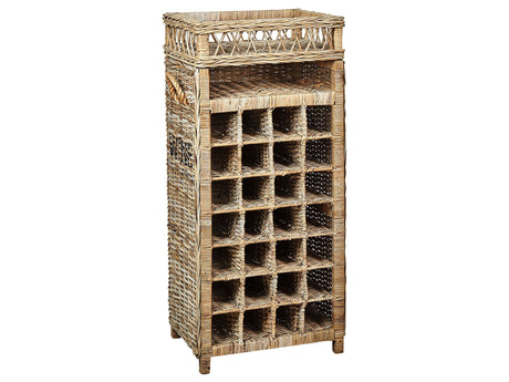 Wine Rack Holder Natural Rattan 51 x 112 cm Metal Mahogany Wood Rope Handle Handmade for 28 Bottles Boho Style Home Decor Beliani