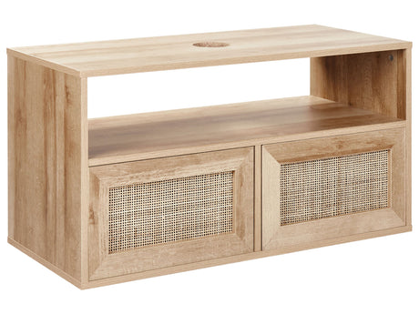 Bathroom Cabinet Light Wood Particle Board Rattan Front Wall Hanging Braid 86 x 45 cm Boho Design Beliani