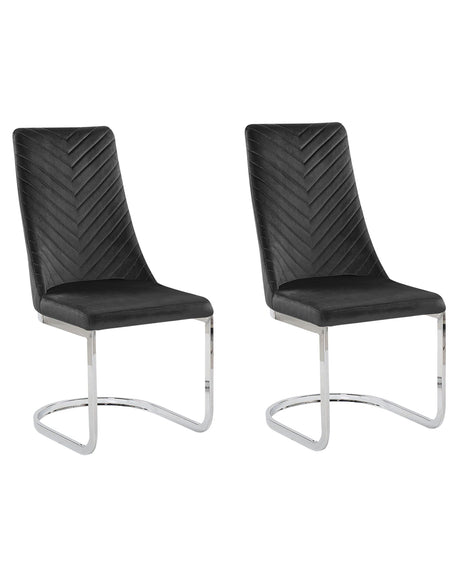 Set of 2 Dining Chairs Black Velvet Armless High Back Cantilever Chair Living Room  Beliani