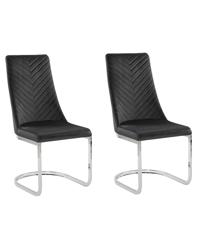 Set of 2 Dining Chairs Black Velvet Armless High Back Cantilever Chair Living Room  Beliani