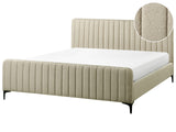 Bed Frame Beige Boucle EU Super King Size 6ft Tufted Headboard Metal Legs Modern Design Beliani