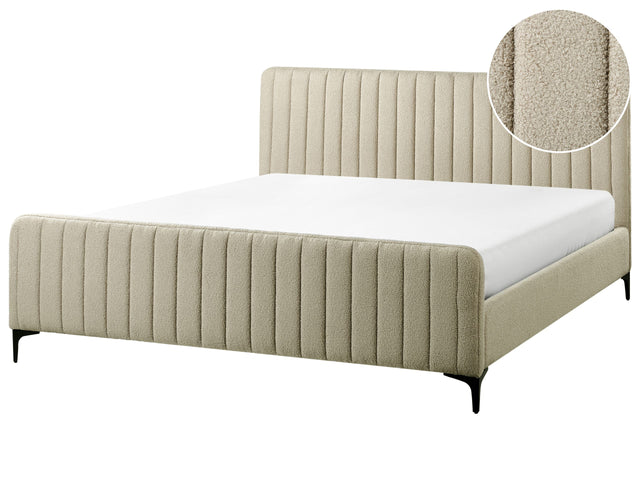 Bed Frame Beige Boucle EU Super King Size 6ft Tufted Headboard Metal Legs Modern Design Beliani