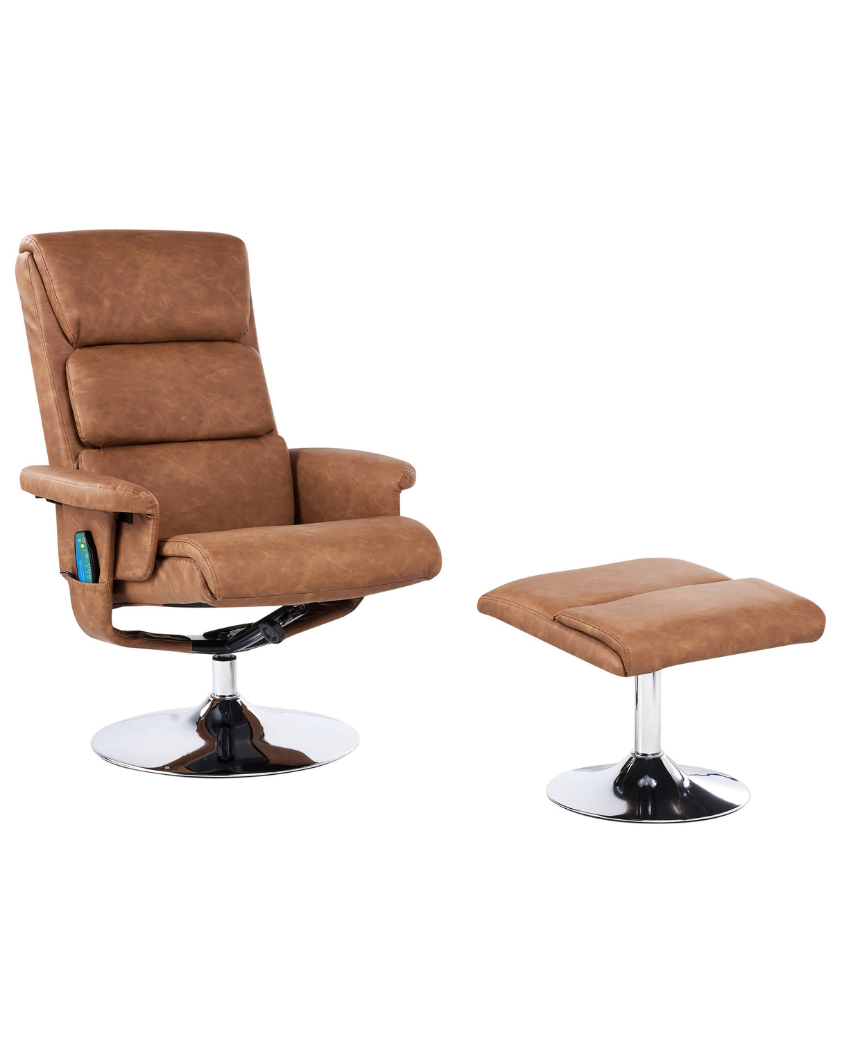 Recliner Armchair Brown with Footstool Faux Leather Upholstered Metal Frame Heated Massage Function Retro Design Beliani