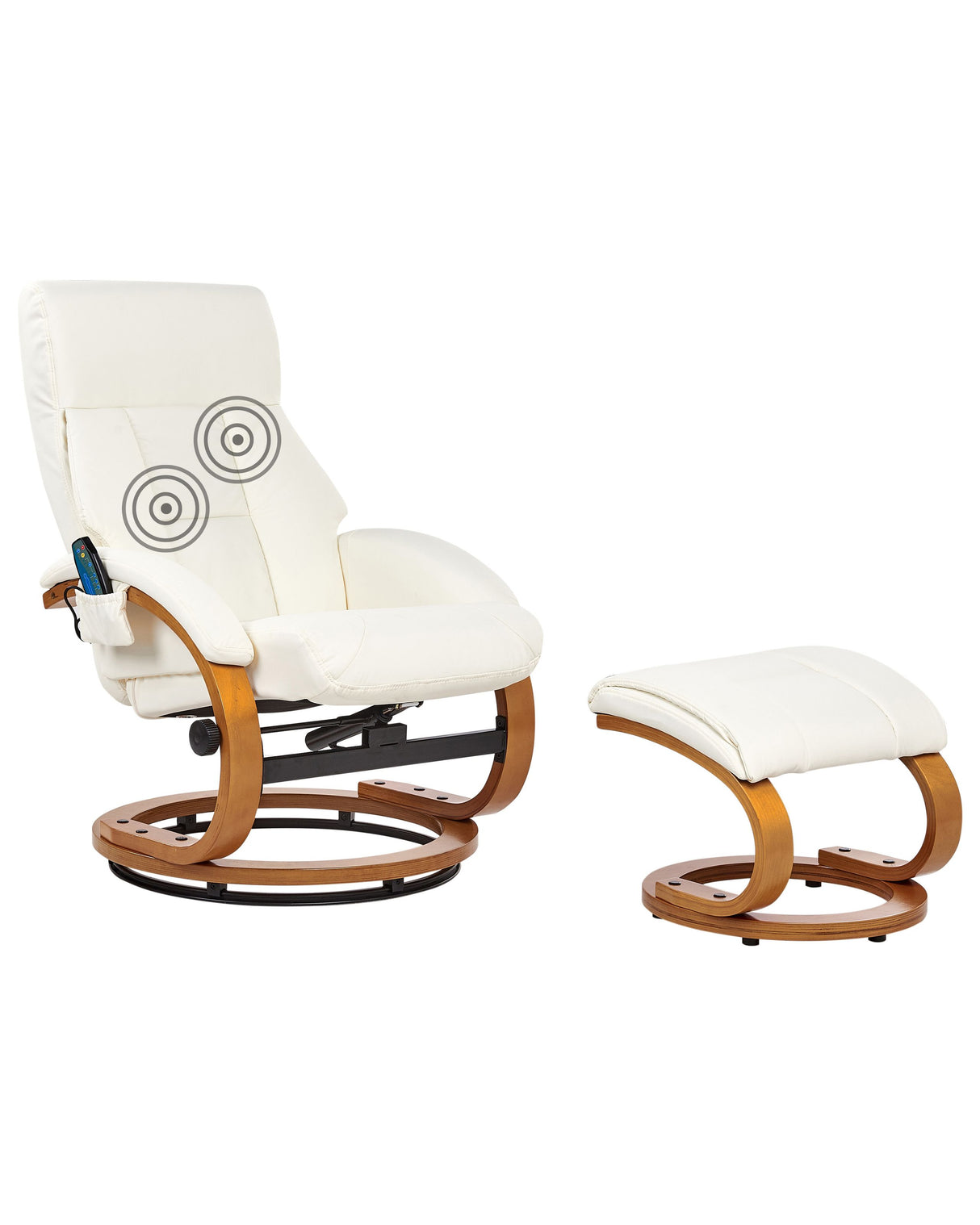 Recliner Armchair White with Footstool Faux Leather Upholstered Heated Massage Wooden Frame Adjustable Back Retro Design Beliani