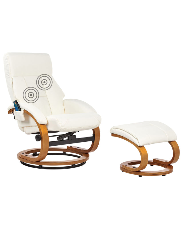 Recliner Armchair White with Footstool Faux Leather Upholstered Heated Massage Wooden Frame Adjustable Back Retro Design Beliani