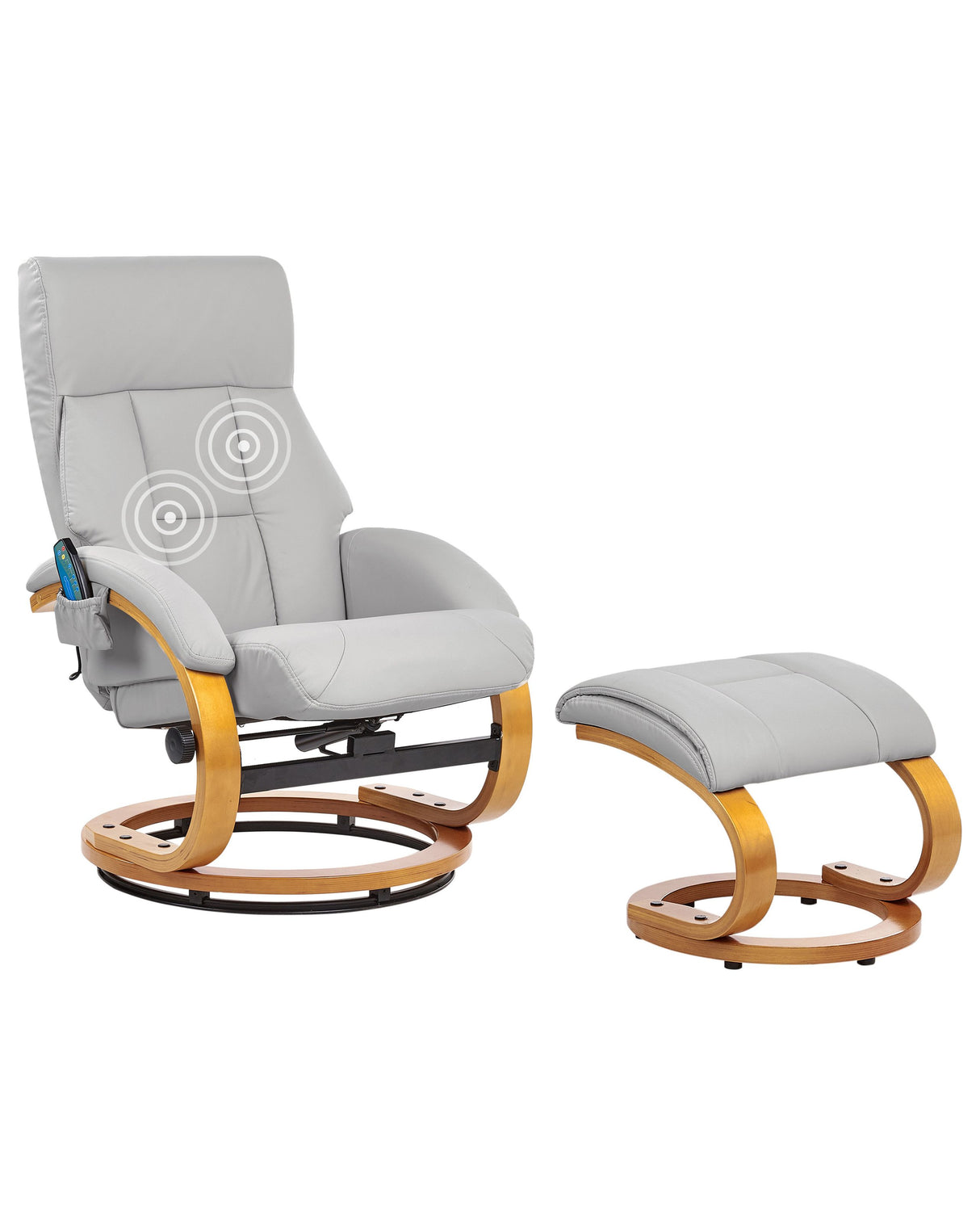 Recliner Armchair Light Grey with Footstool Faux Leather Upholstered Heated Massage Wooden Frame Adjustable Back Retro Design Beliani