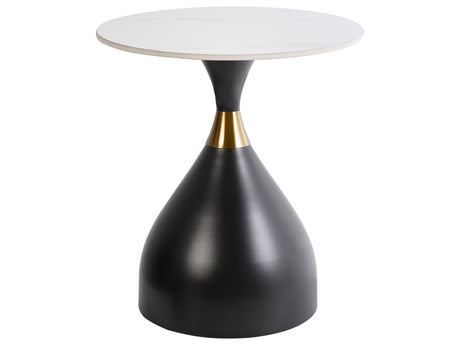 Side Table White Sintered Stone Top Black Metal Base ø 50 cm Natural Look Gold Accent Modern Design Living Room Beliani