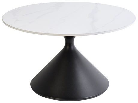 Coffee Table White Sintered Stone Top Black Metal Base ø 72 cm Natural Look Modern Design Living Room Beliani