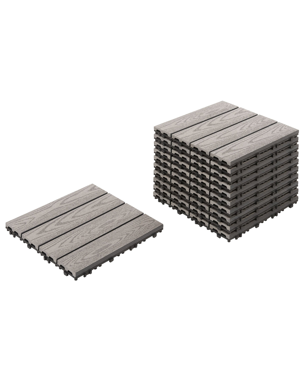 Outdoor Flooring Grey WPC Composite Deck Tiles Interlocking All Weather Beliani