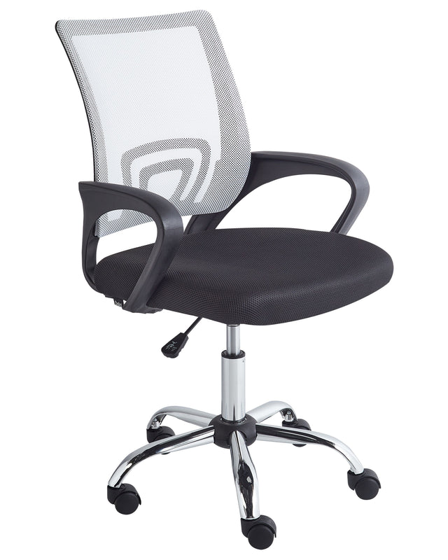 Office Chair Black and White Fabric Swivel Desk Computer Adjustable Seat Reclining Backrest Beliani